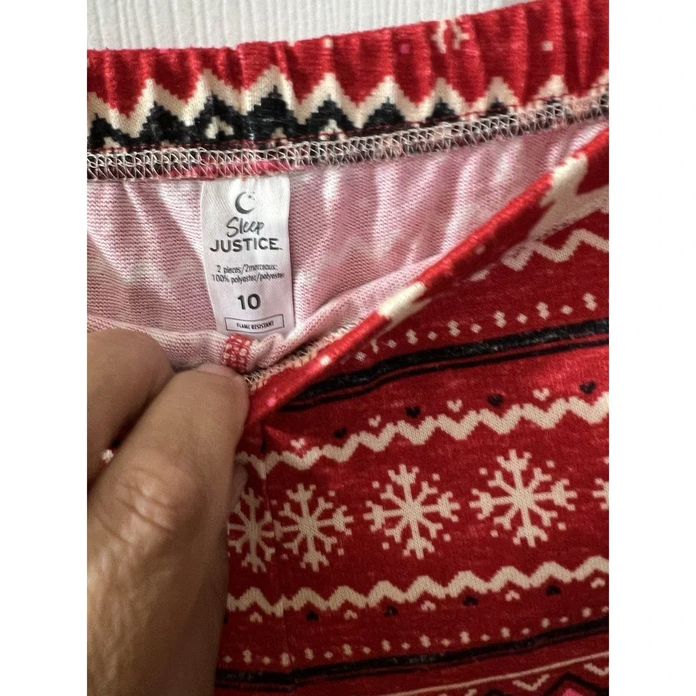 Justice Girls Size 10 Reindeer‎ Fair Isle Red 2-Piece Pajamas Sleepwear Set NwOT